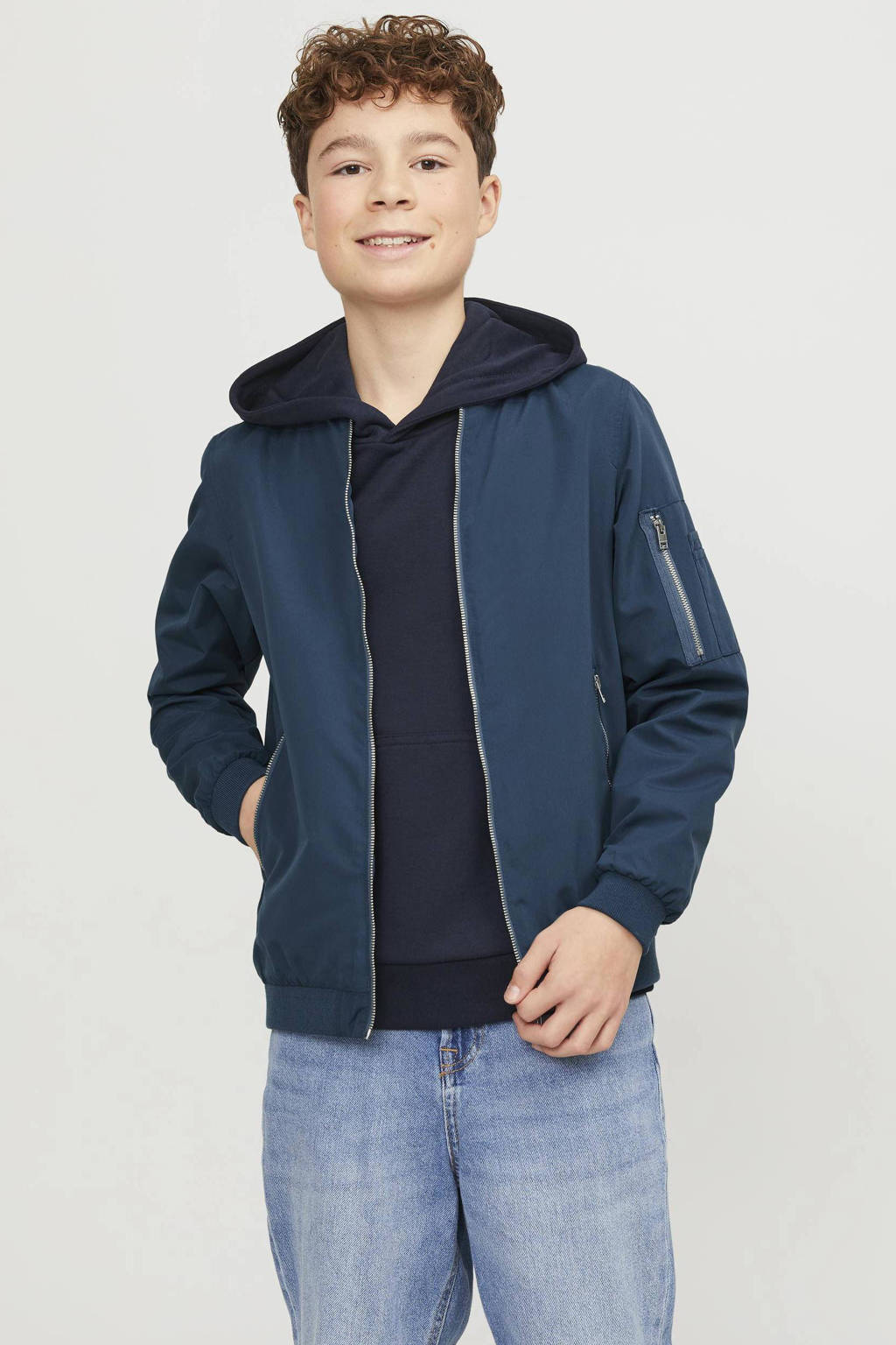 JACK & JONES bomberjack zomer JJERUSHpetrol blauw