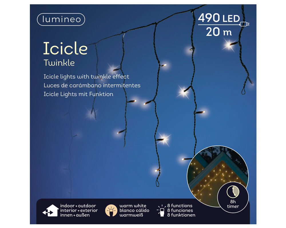 Lumineo Twinkelend - IJspegelverlichting - 490 - Warm wit - 200 cm