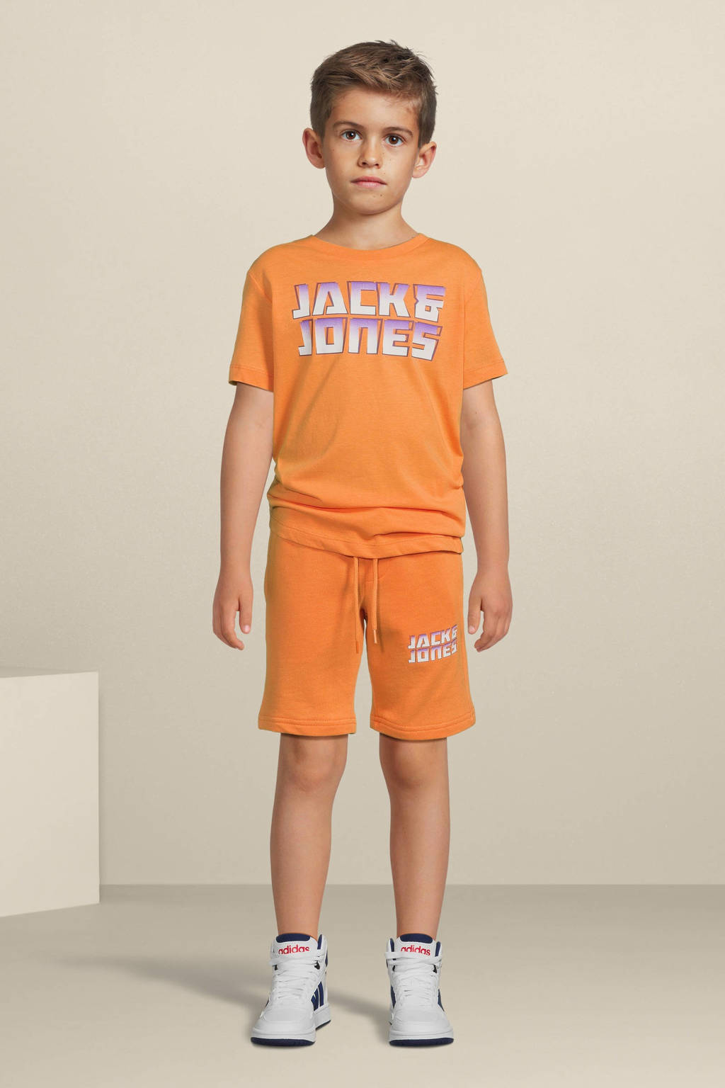 JACK & JONES sweatshort JPSTKAPPER met logo lichtoranje