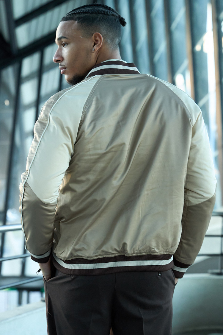 Bomber beige tricolore satiné