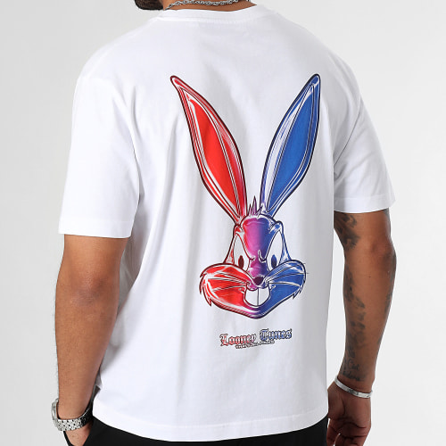 Tee Shirt Oversize Large Angry Bugs Bunny Chrome Color Blue Orange Blanc