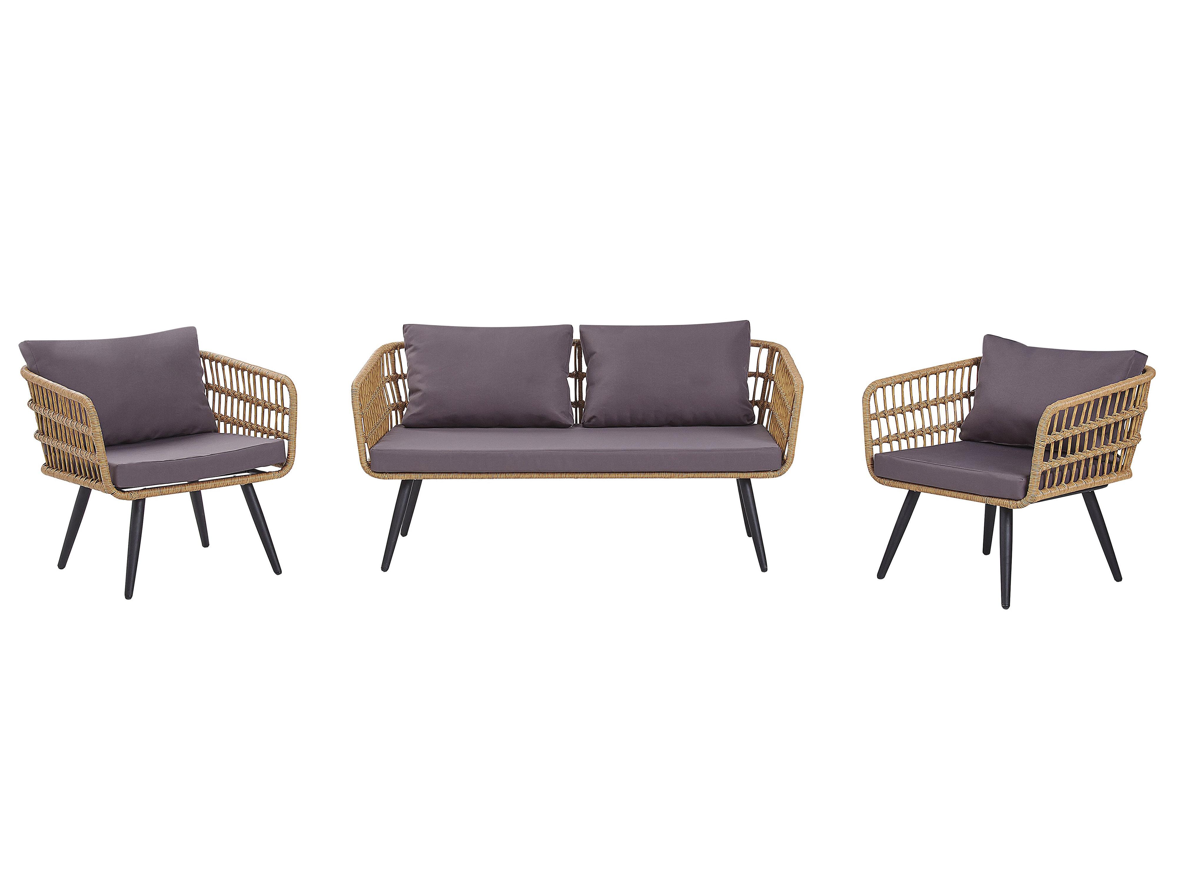 Loungeset met tafel 4-zits FOBELLO PE rotan Beige