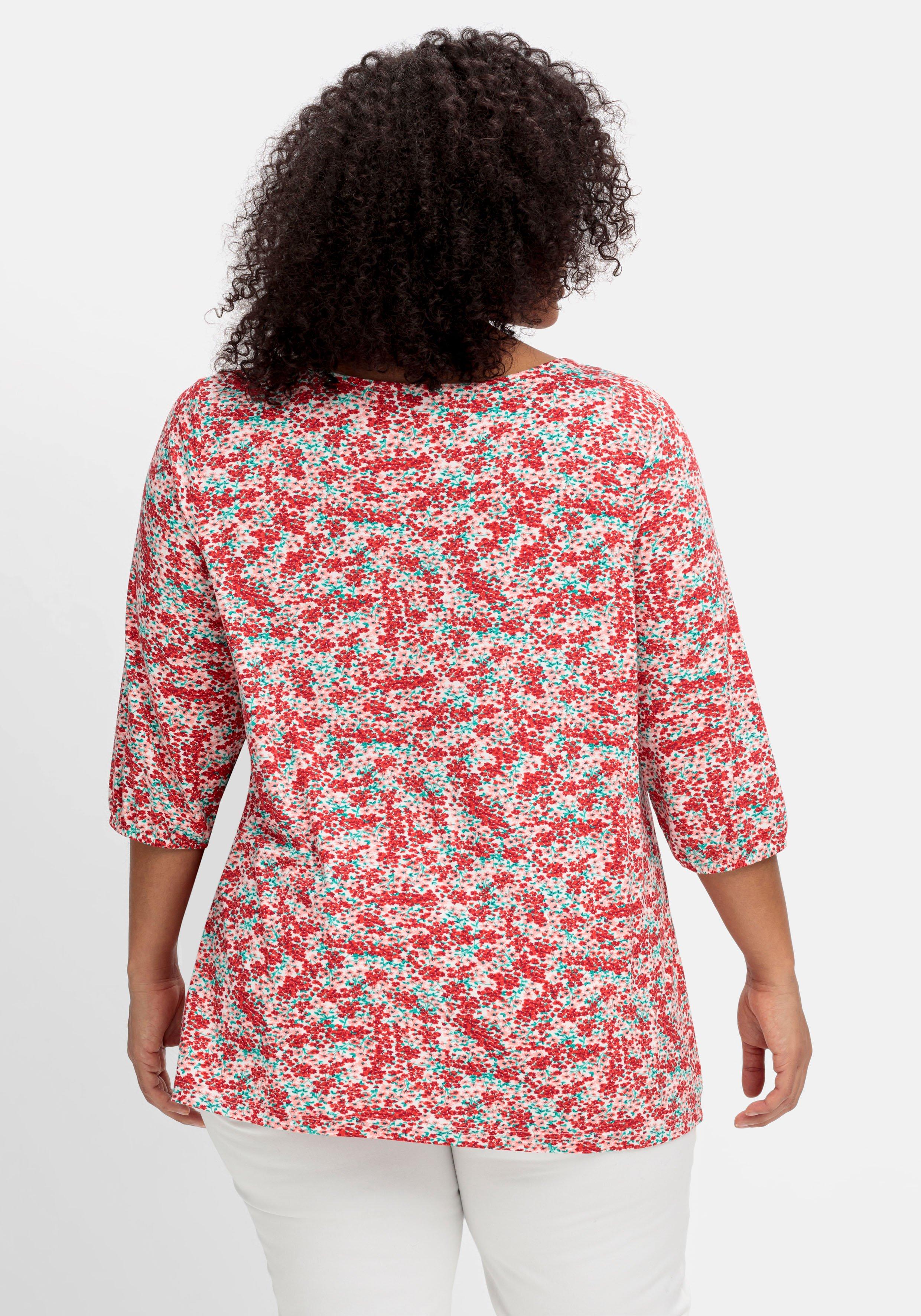Shirt mit Allover-Blumendruck und tiefem Ausschnitt