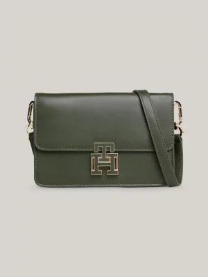 Bolsa transversal pequena de couro com fecho de pressão