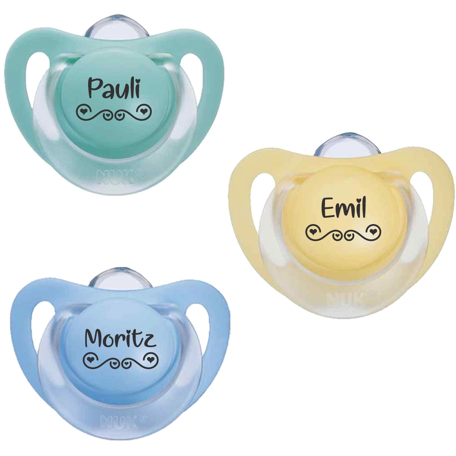 Schnullireich Schnuller mit Namen  Namensschnuller NUK Starlight Love – 2er Set (Junge) Blau