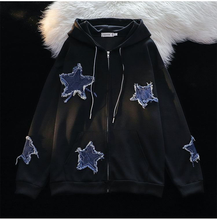 Whyessa - Hoodie met rits en sterrenapplicatie