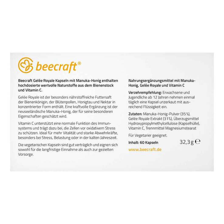 Beecraft Gelee Royale Kapseln mit Manuka-Honig, 60 St