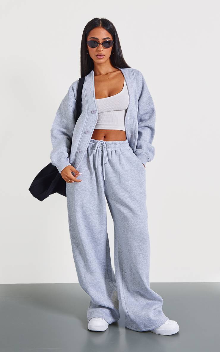 Gris Chiné Jogging Petite Taille À Jambes Larges Avec Taille Élastiquée Et Cordon De Serrage