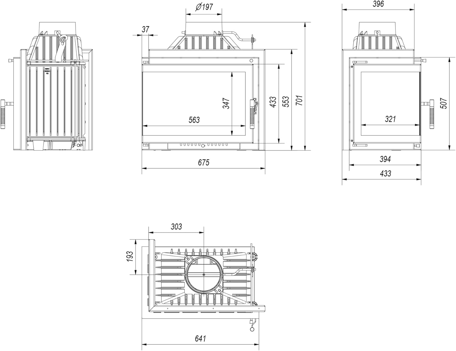 Eckkamineinsatz Gusseisen KRATKI Simple 8 kW Ø 200 Links Kaminset