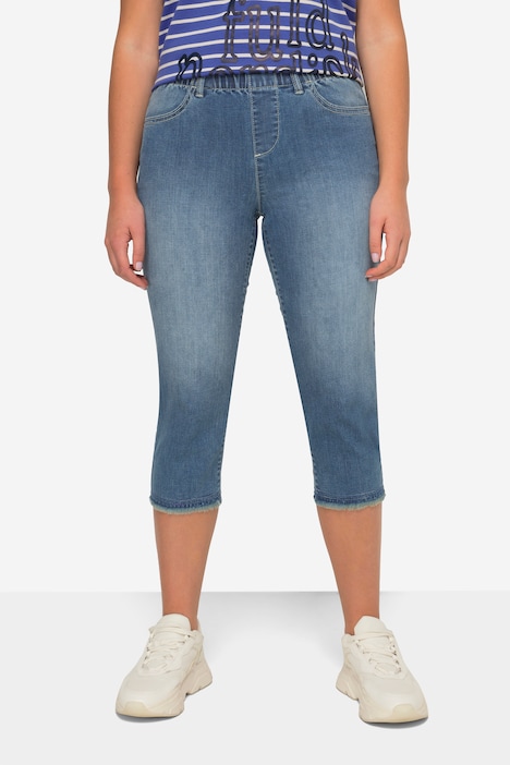 Caprijeans, Jeggings, Fransensaum, Elastikbund, mit recyceltem Polyester