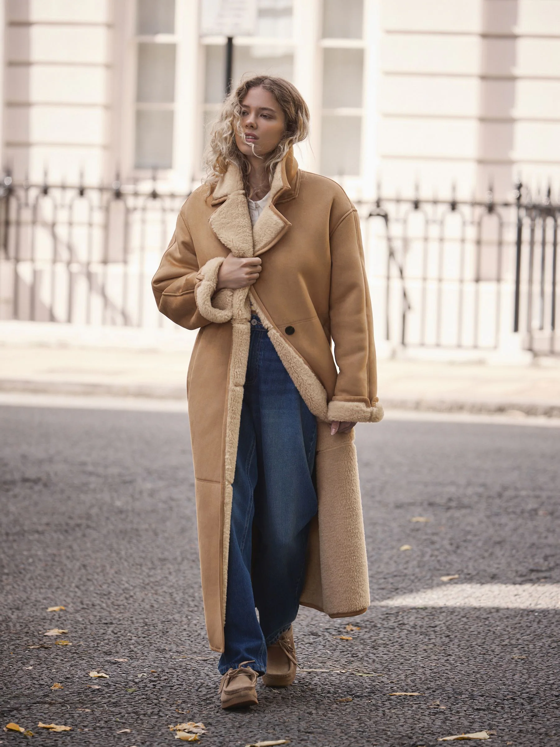 Lichtbruin - Shearling Maxi Coat
