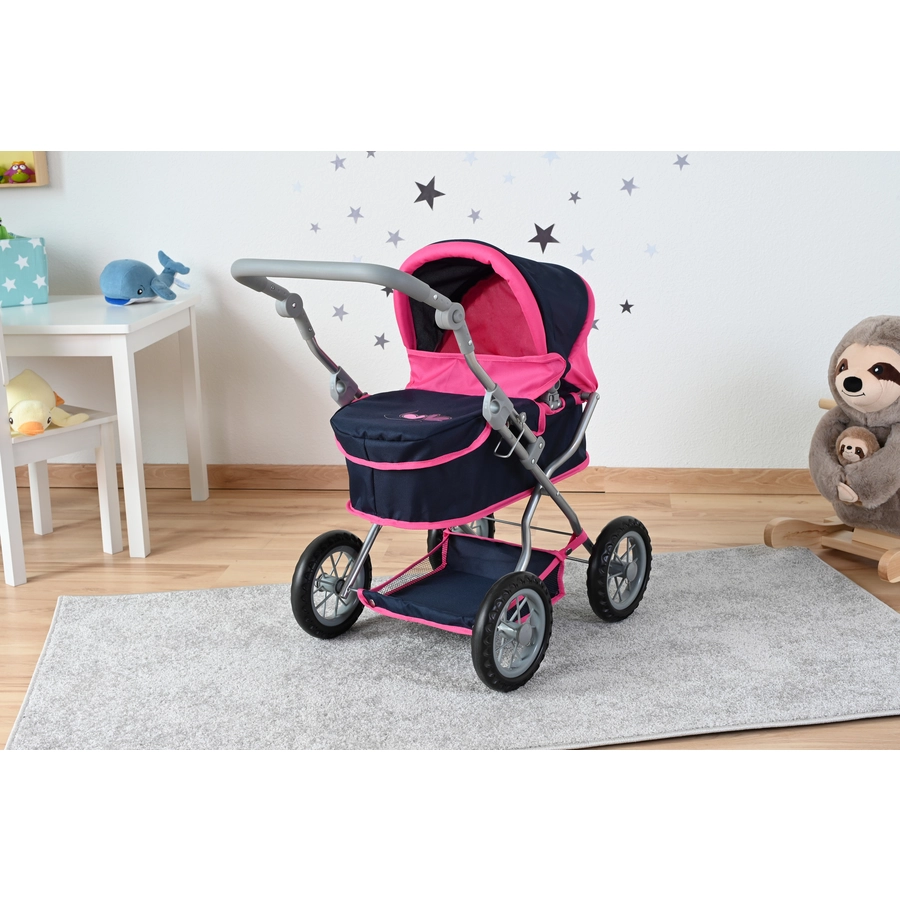 knorr toys® Puppenwagen First - flying hearts blue pink blau