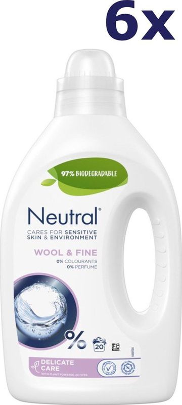 Neutral - Vloeibaar Wasmiddel Fijn - 1 Liter - 6 Flessen - 120 Wasbeurten