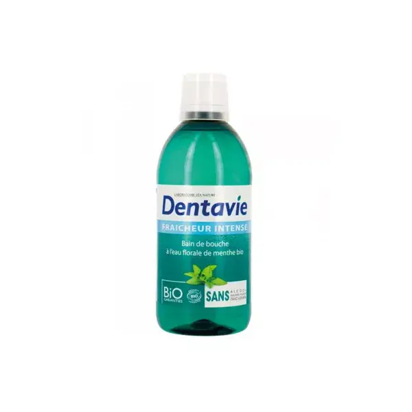 Enxaguante bucal Dentavie Intense Freshness com água floral de menta orgânica 500ml