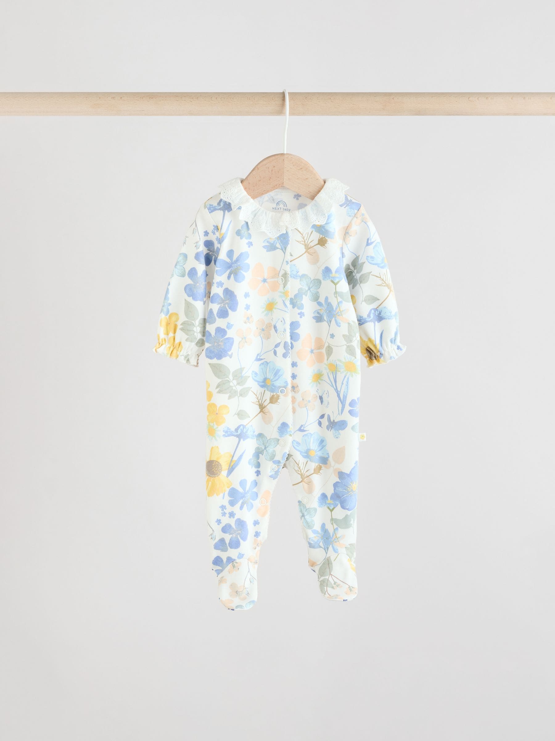 Blauw - Set van 3 babypyjama's met kraag (0-2jr)
