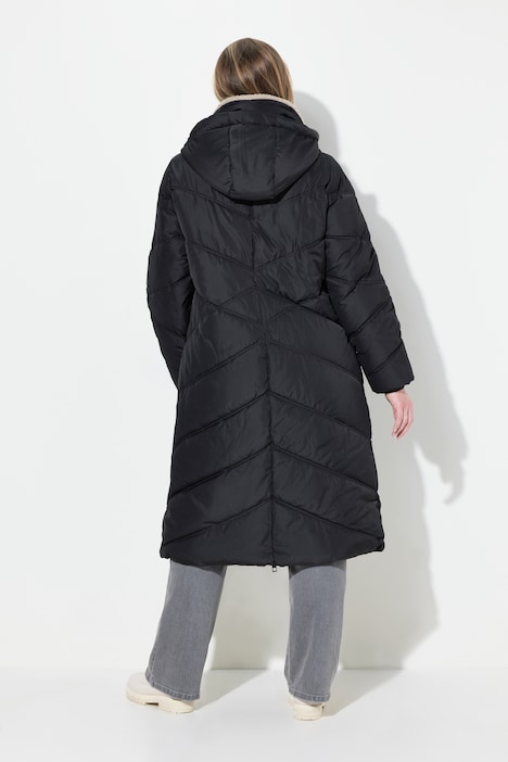 Steppmantel, abknöpfbare Kapuze, Stehkragen, 2-Wege-Zipper