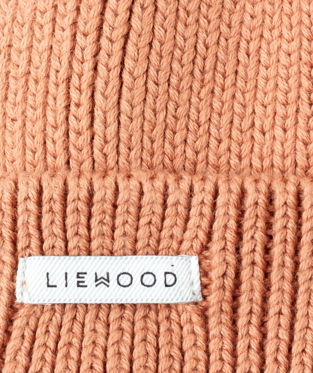 LIEWOODBONNET GINA EN TRICOT CÔTELÉ ET COTON BIO ROSE AVEC OREILLES D’OURS