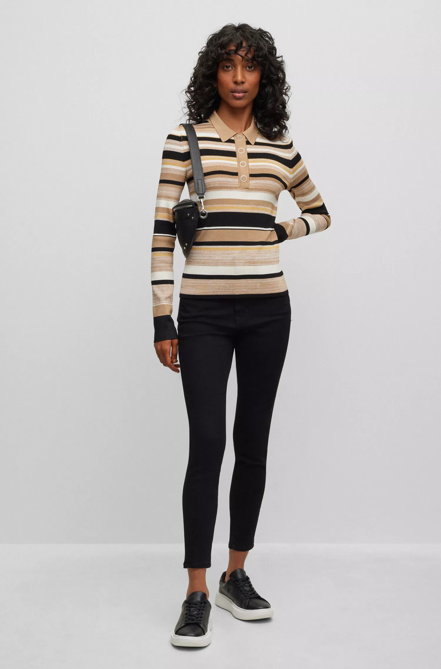Calça jeans cropped de cintura alta BOSS preta em denim power-stretch preto