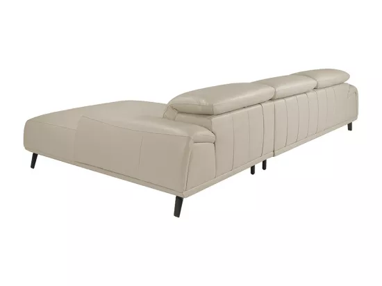 Canapé d'angle droit cuir beige clair et pieds acier Adile