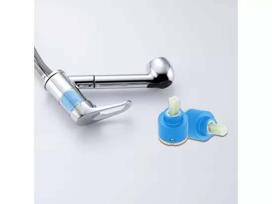 2pcs Mitigeur de Cuisine ,Chromé Extractible,Robinet Cuisine avec Douchette,Mitigeur Evier Bec Bas,Robinet Évier Rotatif 360°,Eau Froide/Chaude