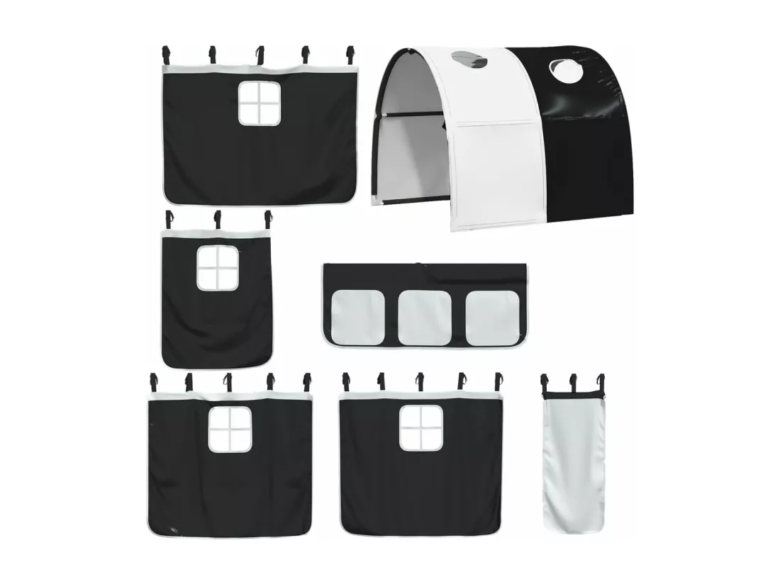 Lit mezzanine enfants et tunnel blanc/noir 80x200cm pin massif