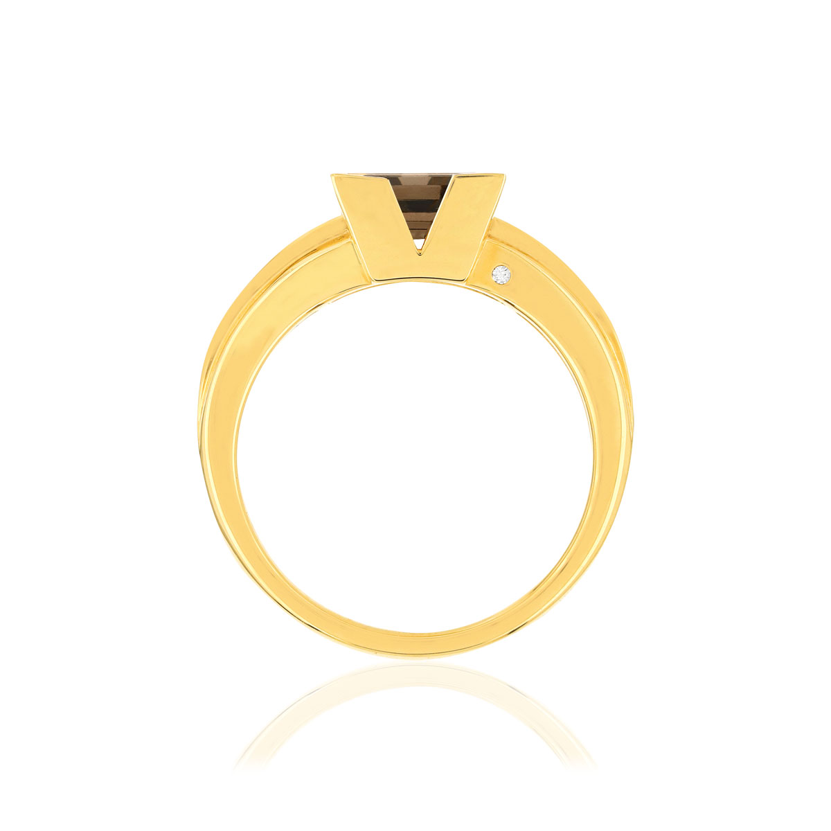 Bague VAN BRILL or jaune 750, quartz fumé, diamant.
