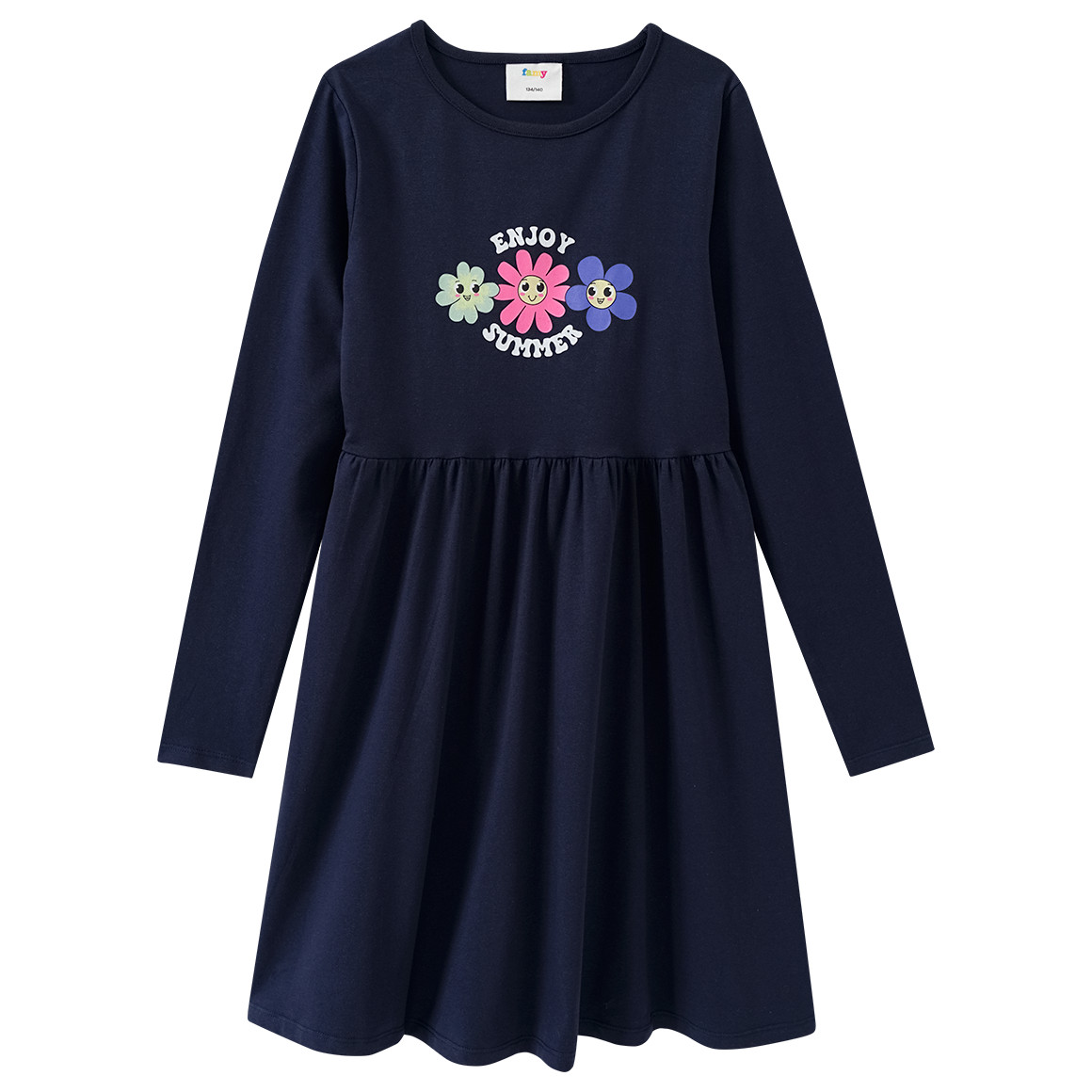 Famy 2 Mädchen Kleider mit Blumen-Prints dunkelblau / rosa