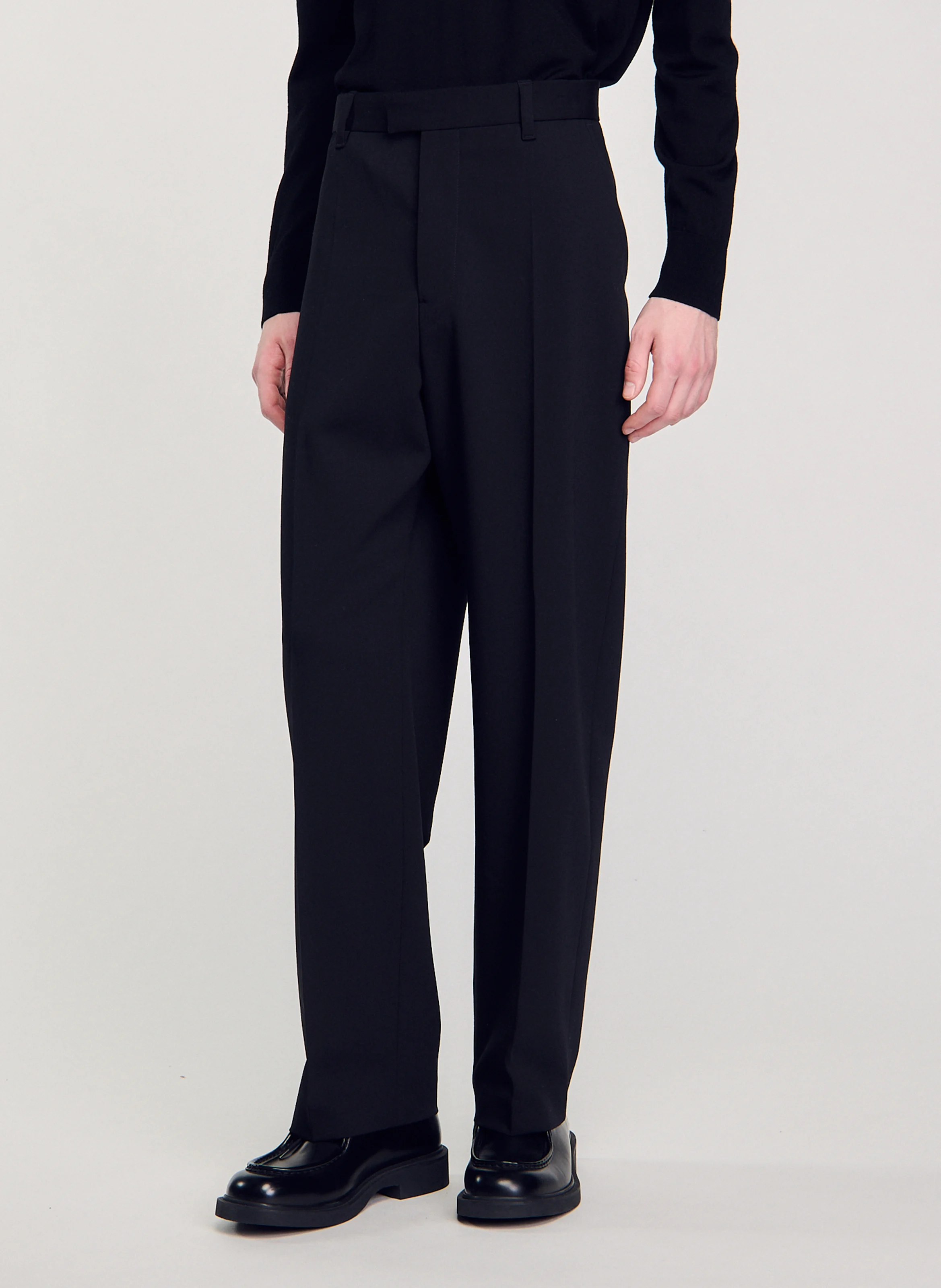 Pantalon droit en laine mélangée | Noir