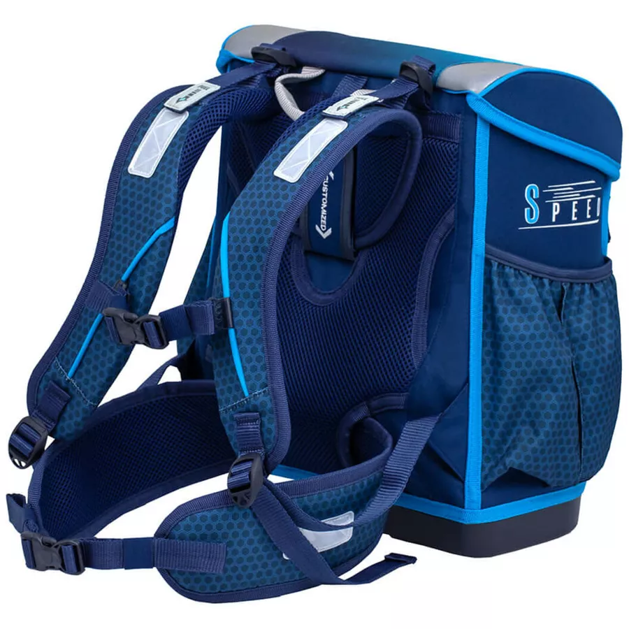 Belmil Schulranzen Customize-me Schulranzen Set 5-teilig mit Brustgurt, Hüftgurt Racing Blue Neon