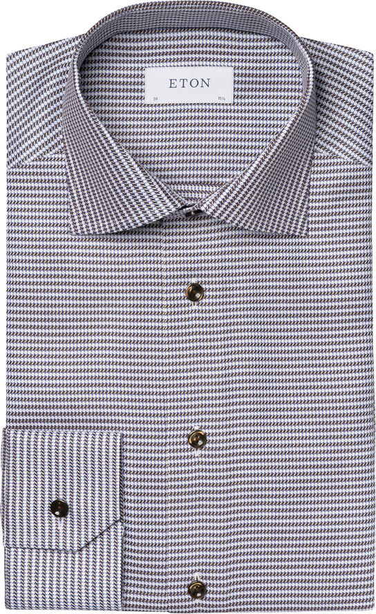 ETON Contemporary Fit Brown Houndstooth Signature Twill Shirt Brun