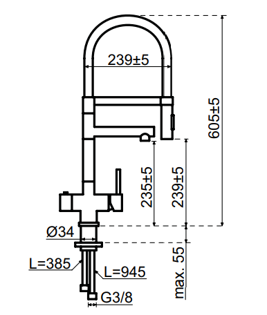 Selsiuz Inox XL kokend water kraan met titanium single boiler inox