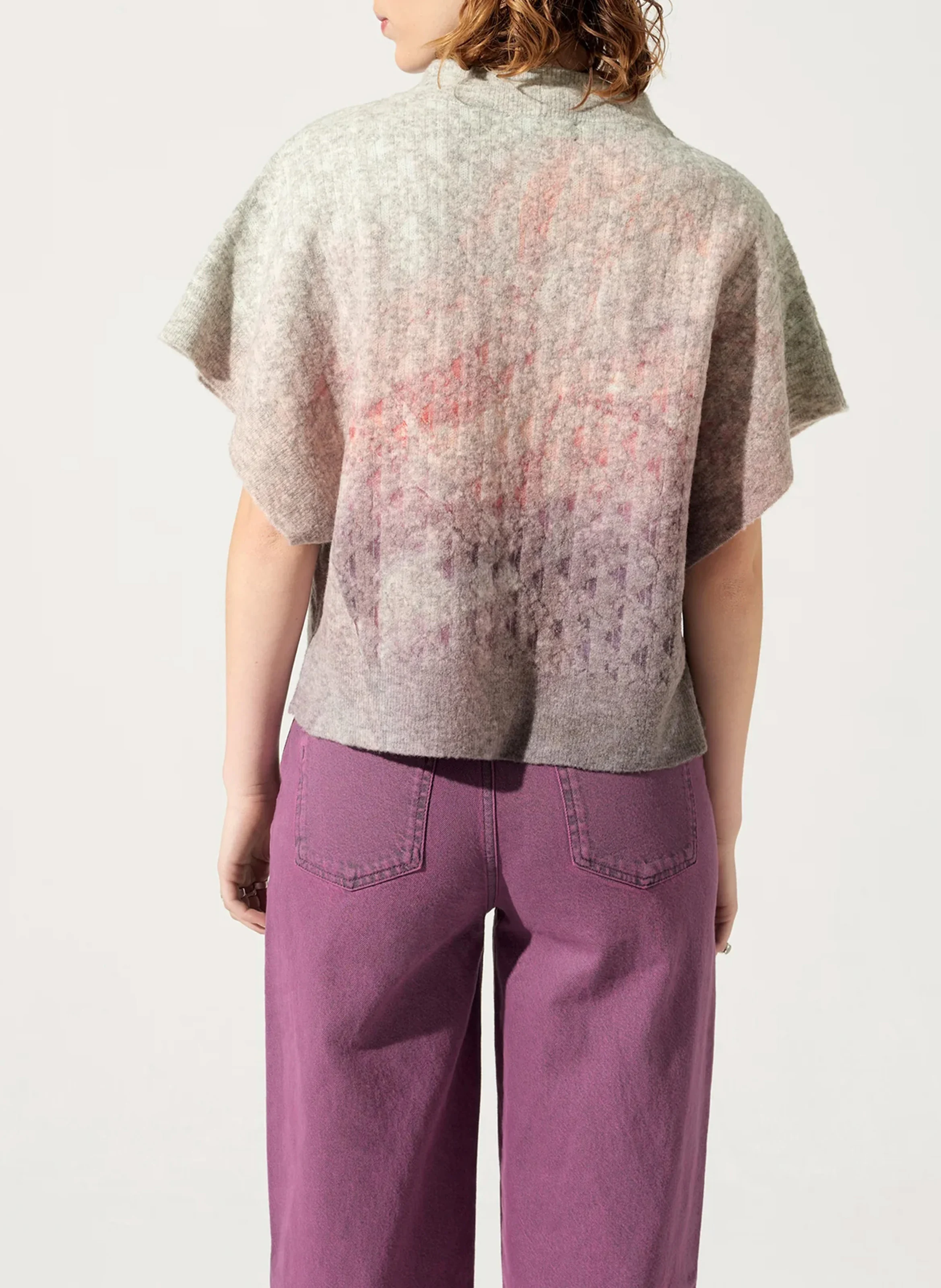 Pull col rond ample en laine mélangée imprimé | Gris