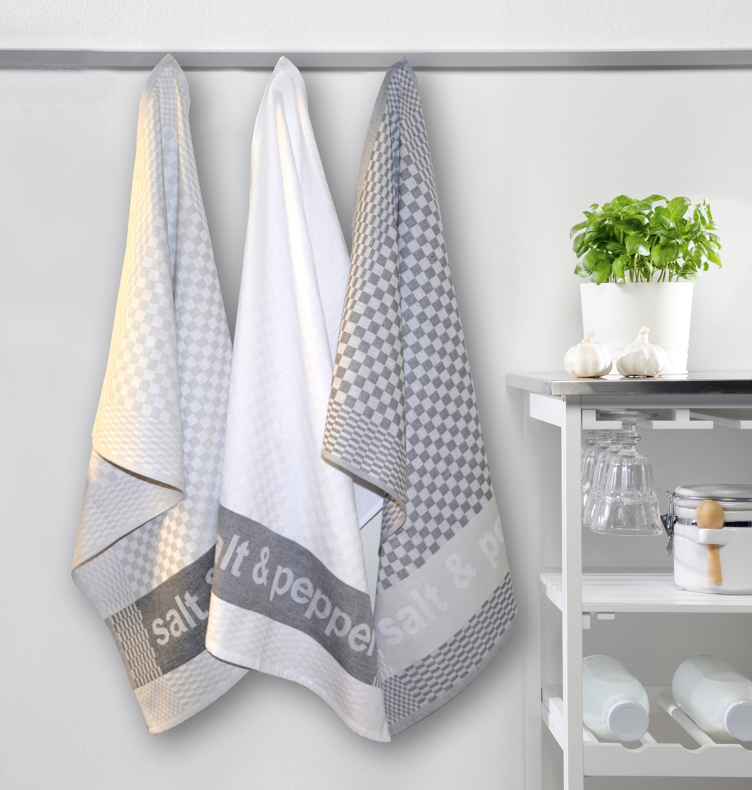 Dyckhoff Geschirrtuch »Salt & Pepper, Masse je Tuch ca. 50x70 cm« mit drei verschiedenen Motiven