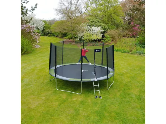 Kangui - Trampoline rond Ø300cm avec filet, échelle, bâche et kit d'ancrage - RALLI 300 + Kit Yoga Expert