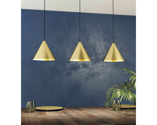 Hanglamp, 3-lichts, HxL 110x92 cm, zwart/goud/messing