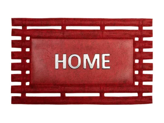 Tapis d'entrée en fibre et caoutchouc avec métal rouge 75x45