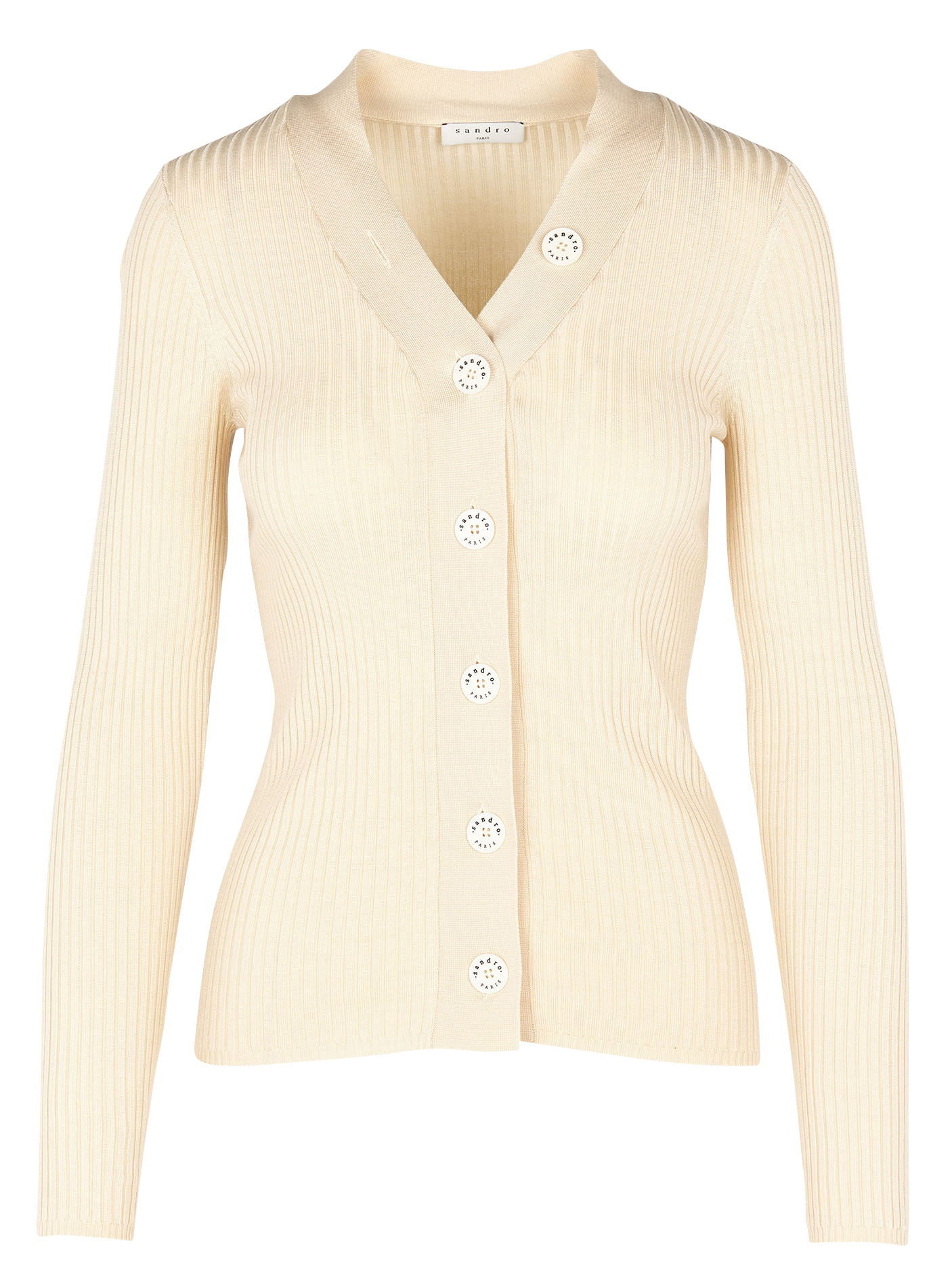 Gilet col V boutonné en maille côtelée | Blanc
