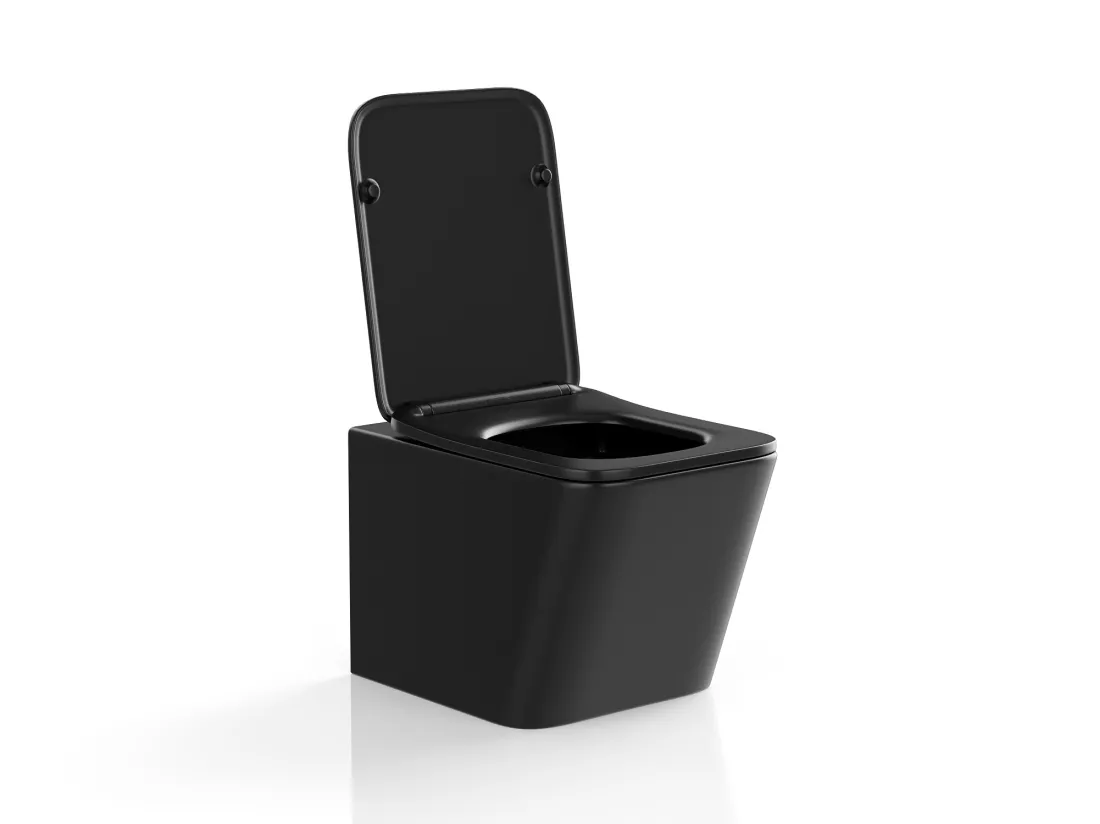 WC suspendu noir mat en céramique sans bride - CLEMONA