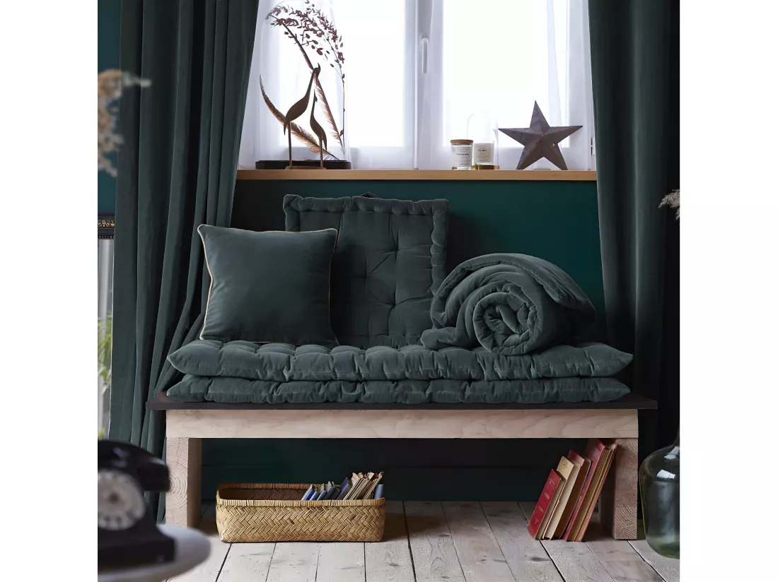 HARRIS - Coussin Déhoussable 45x45cm Velours de Coton Coloris Ardoise