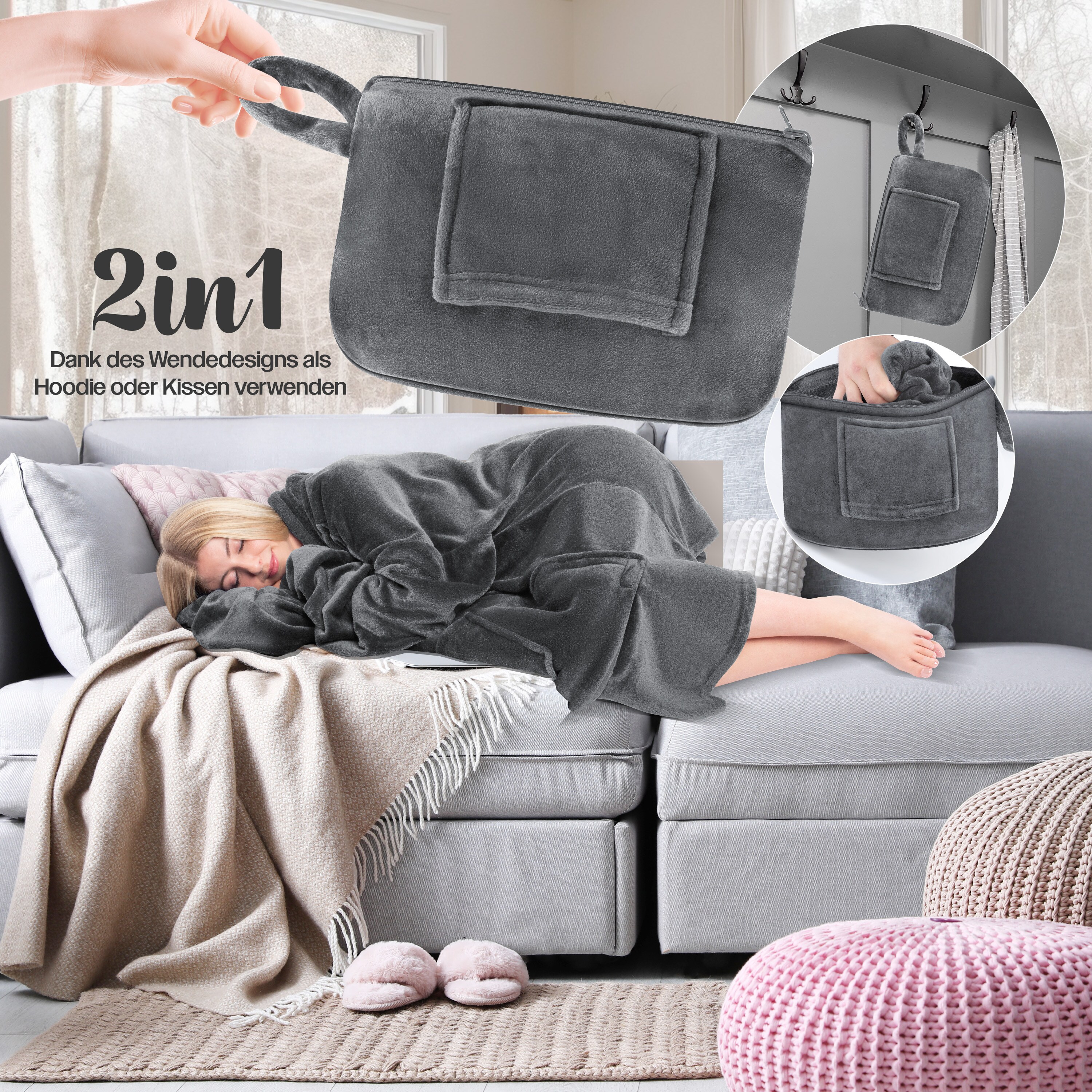 KESSER® Hoodie Decke Kuscheldecke mit Ärmeln Deckenpullover Vielseitig Tragbare Decke zum Anziehen für Damen & Herren, Sweatshirt Warm Kuschelpullover Erwachsene weich Ärmeldecke Oversize