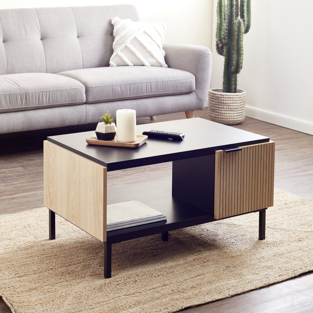 Table basse Markus 80x50x43cm acier noir et bois naturel