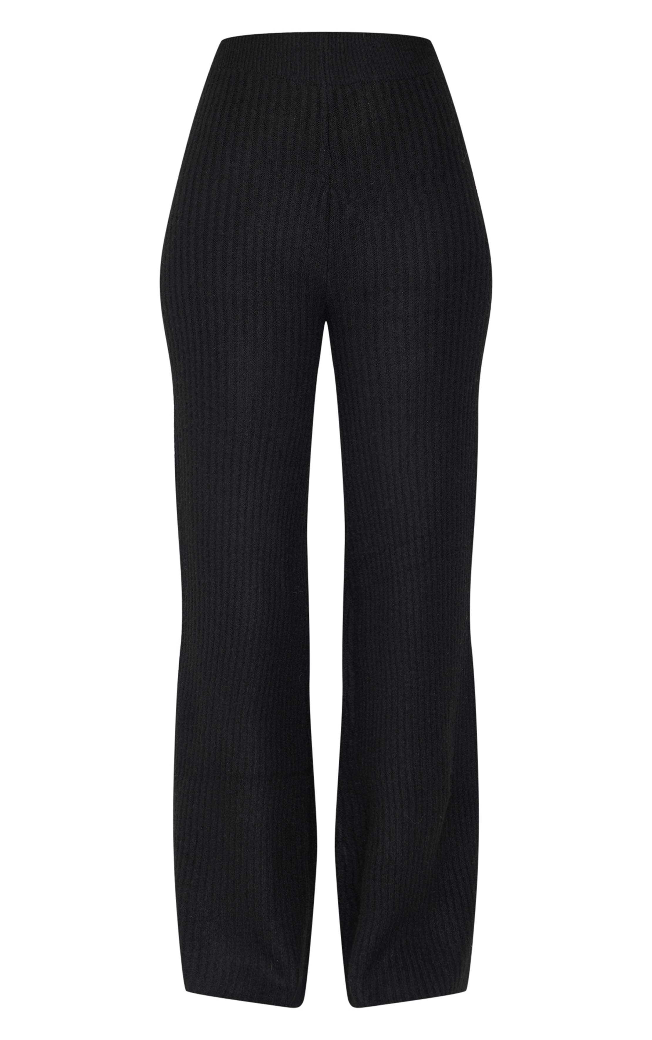 Noir Pantalon Large En Maille Côtelée Luxe Tall
