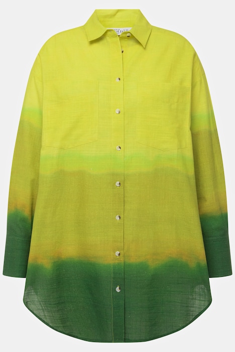 Hemdbluse, oversized, Batik-Farbverlauf, Hemdkragen, Langarm