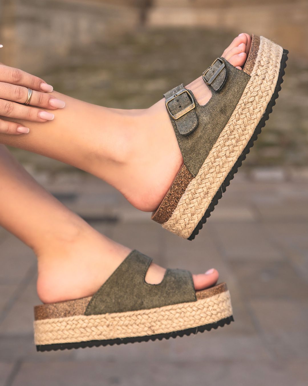 Sandale femme plateforme mule kaki - Sonia