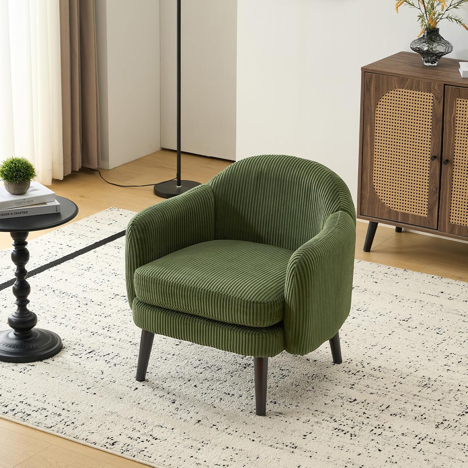 Bonnlo Sessel Gepolsterter Cocktailsessel, Moderner Loungesessel für Wohnzimmer, Lesesessel, Clubsessel, bis 113 kg belastbar, Schlafzimmer, Büro oder Wartebereich (Cord-Stoff, Grün)