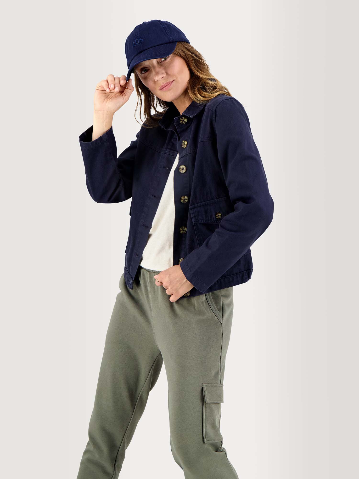 Veste Femme Boutonnée Coton Marine