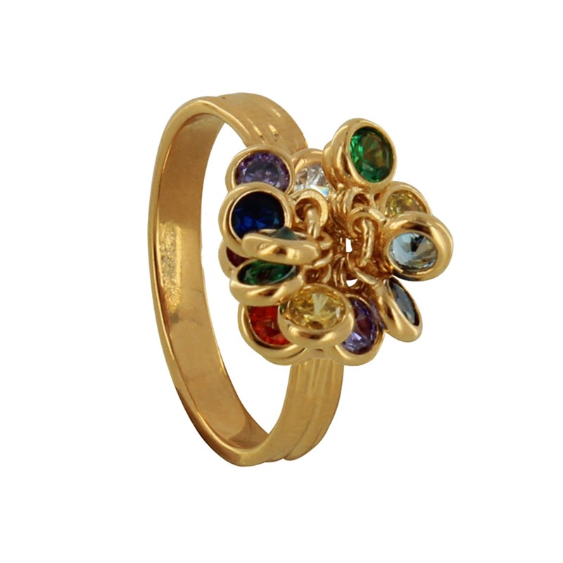 Bague Plaqué Or Breloques Rondes Colorées