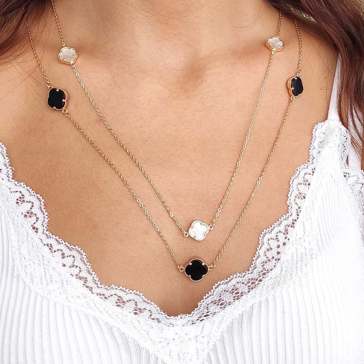 Collier avec trèfles nacrés  - Laiton plaqué or