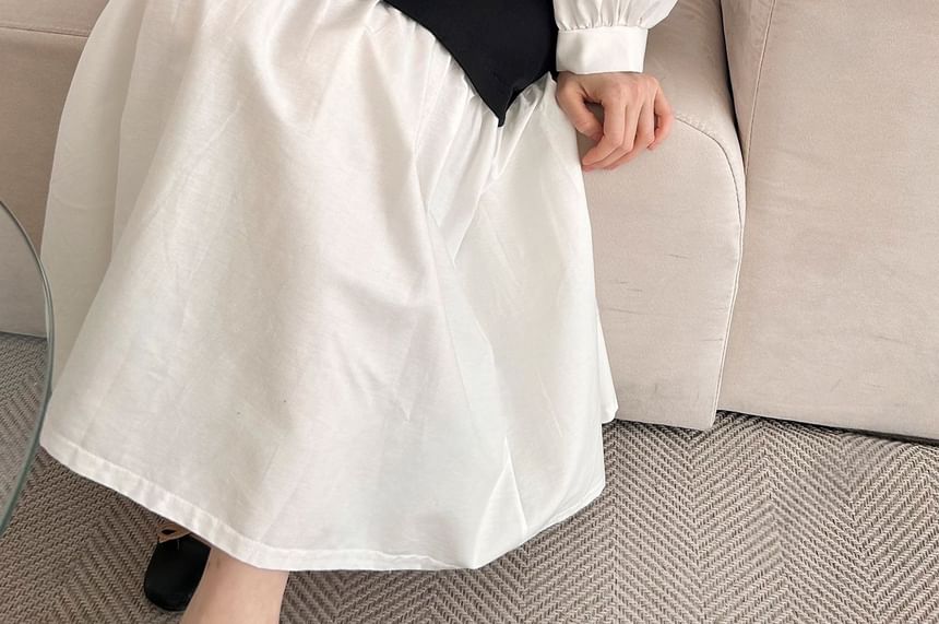 Chubby Girl - Midi-jurk met pofmouwen en twee kleuren
