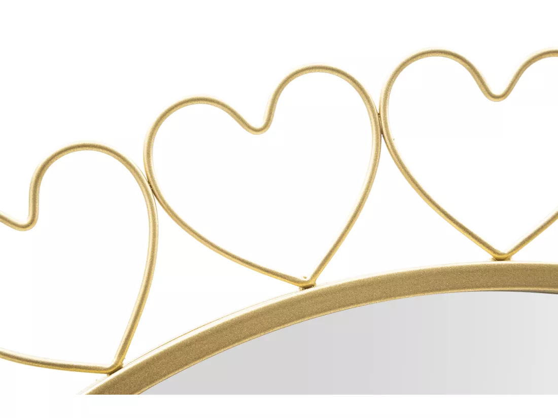 Miroir Mural Rond Hearts - Cadre Doré en Forme de Cœurs - Ø 80x2,5 cm